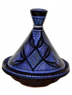 Moroccan Handmade Serving Tagine Ceramic With Vivid colors Original 8 inches Across Blue - BU86D8865