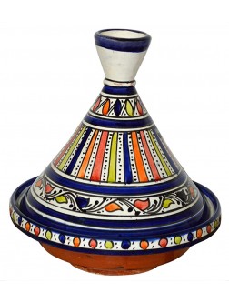 Moroccan Handmade Serving Tagine Ceramic With Vivid colors Original 8 inches Across Blue Stripes - BHA9OOZUH