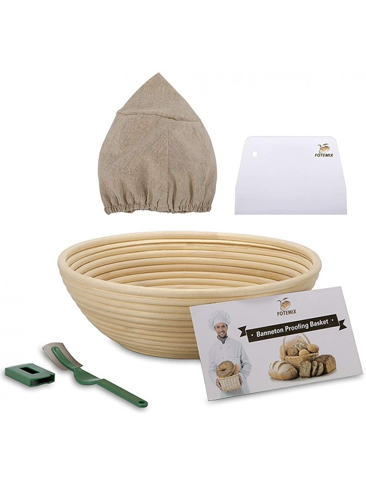 10 Inch Bread Proofing Basket Banneton Proofing Basket + Cloth Liner + Dough Scraper + Bread Lame Sourdough Basket Set For Professional and Home Bakers Artisan Bread Making - BHZWHS07M