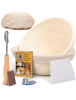 9 Inch Bread Banneton Proofing Basket Round with Liner Cloth– Set of 2 + Premium Bread Lame and Slashing Scraper the ideal Baking Bowl for Sourdough and Yeast Bread Dough - BANB9D37J