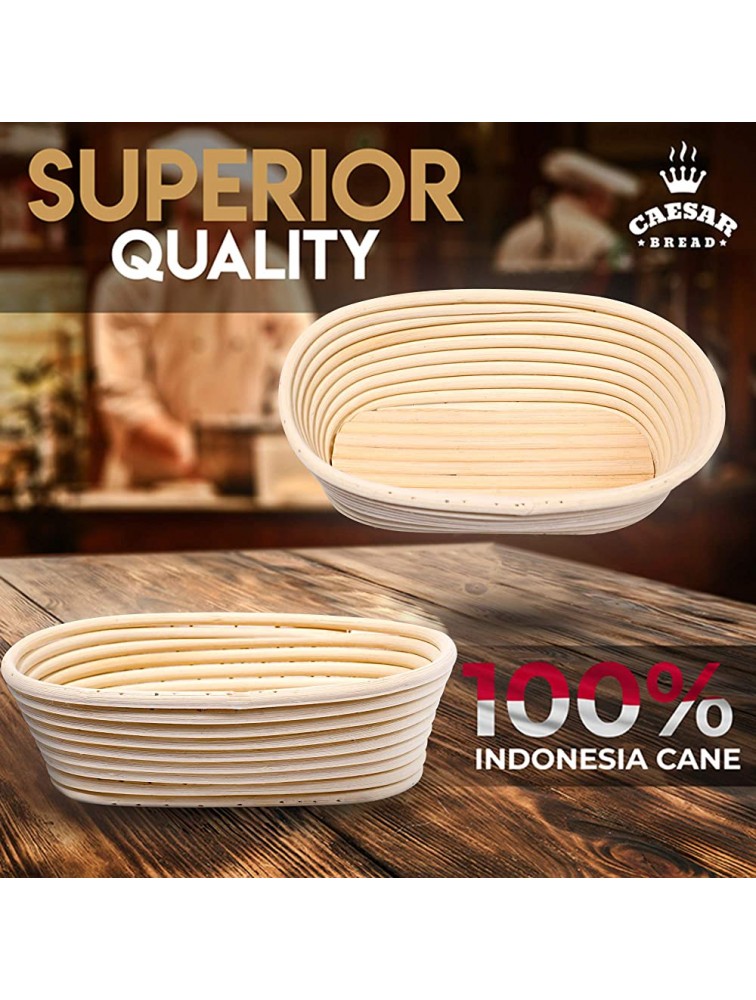 Banneton Bread Proofing Basket By Caesar Bread 10 Inch Oval Sourdough Brotform For Rising Dough Set Include Cloth Liner Scraper Bread Lame Brush & Recipe Book For Beginners & Professional Bakers - B5PB61VVJ