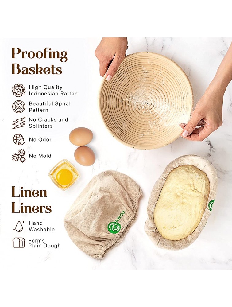 Banneton Bread Proofing Basket Set of 2 with Sourdough Bread Baking Supplies A Complete Bread Making Kit Including 9 Proofing Baskets Danish Whisk Bowl Scraper Dough Scraper & Bread Lame - BP1AGSF8A