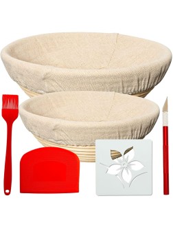 Bread Banneton Proofing Basket Set | Bread Proofing Basket Set With A 9” & 10” Round Baking Bowl Kit For Sourdough | Includes A Dough Scraper Bread Lame Brotform Cloth Liner & Basting Brush 9" Red - BJ9E3SX11