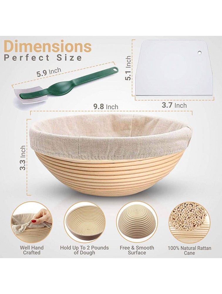 Bread Proofing Banneton Basket Set 9 Inch Round Natural Rattan Bread Basket with Linen Liner Cloth and Sourdough Bread Scraper Tool Ideal Basket Gift For Professional Or Home Bakers - BN6UUQWLH