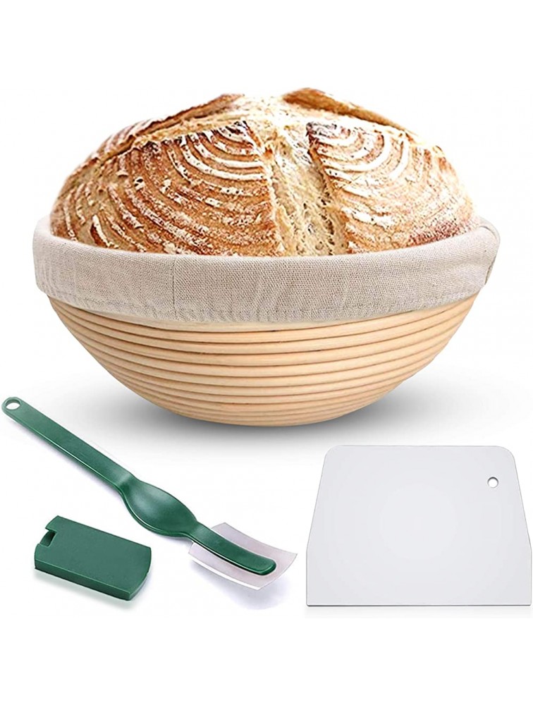Bread Proofing Banneton Basket Set 9 Inch Round Natural Rattan Bread Basket with Linen Liner Cloth and Sourdough Bread Scraper Tool Ideal Basket Gift For Professional Or Home Bakers - BN6UUQWLH