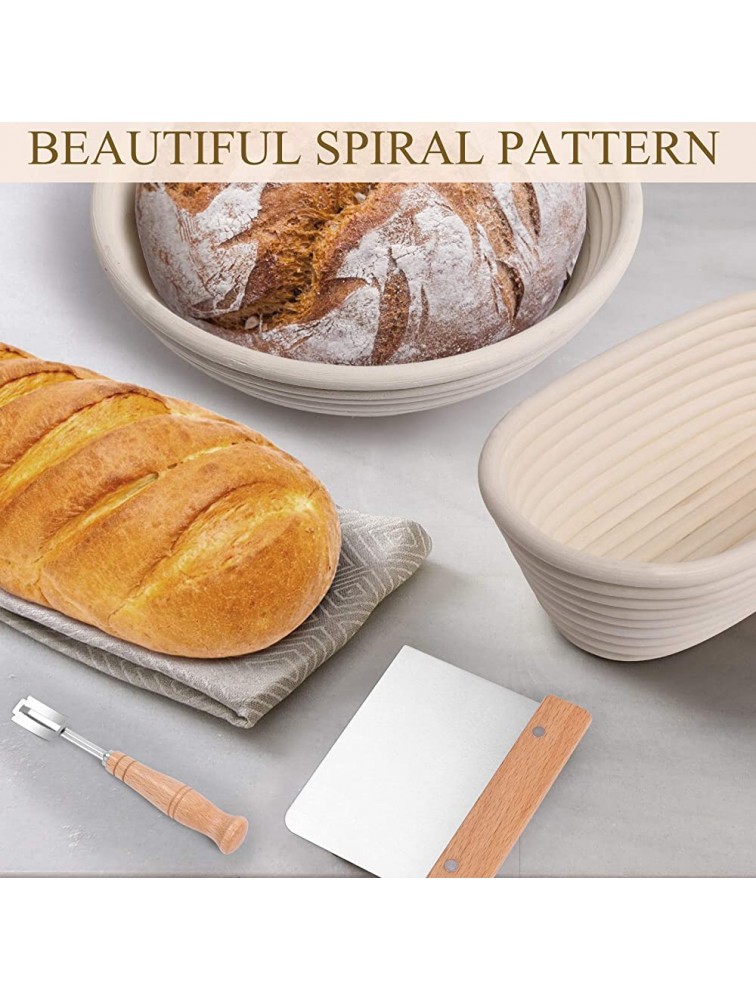 Bread Proofing Basket Set 9.6 Inch Oval and 10 Inch Round Natural Rattan Proofing Baskets with Bread Lame and Dough Scraper and Linen Liner Bread Making Tools for Professional and Home Bakers - B24LPGX3T