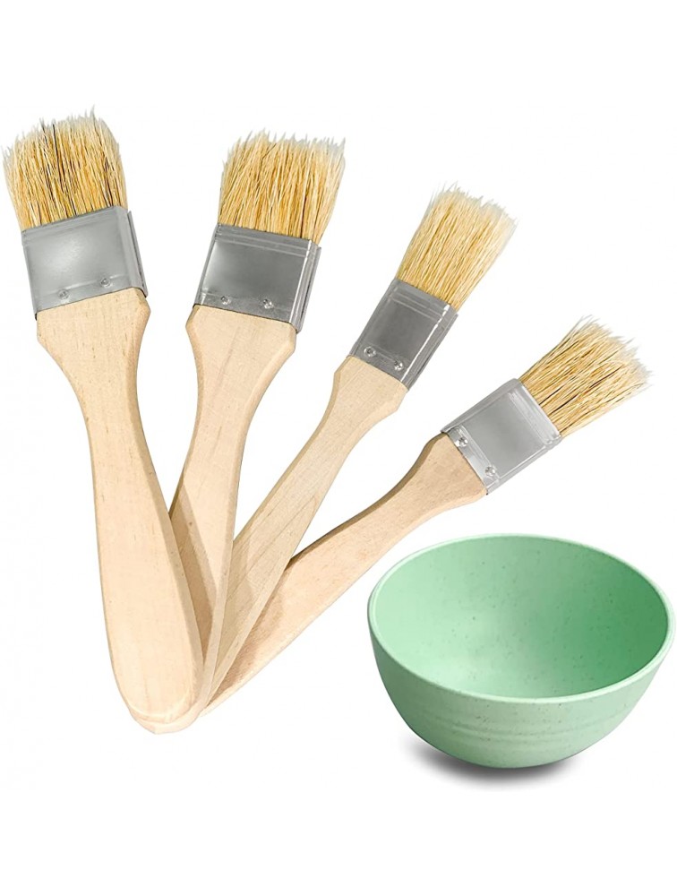 4 Pieces Pastry Brush for Baking Basting Cooking Boar Bristles Poplar Wood Handles BBQ Oil Bowl - B9BVR9C7C