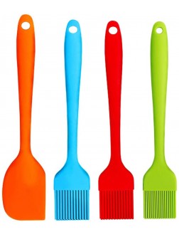 Silicone Pastry Brushes & Spatulas Set Basting BBQ Sauce Solid Core and Hygienic Solid Coating 4 Pack Large Orange Blue Red Green - B5S6VADOU