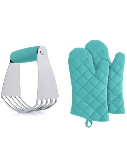Gorilla Grip Pastry Blender and Cotton Oven Mitts Both in Turquoise Color Pastry Blender is Medium Size Great for Dough Oven Mitts are 15 Inch Size 2 Item Bundle - BGWUFYP3T