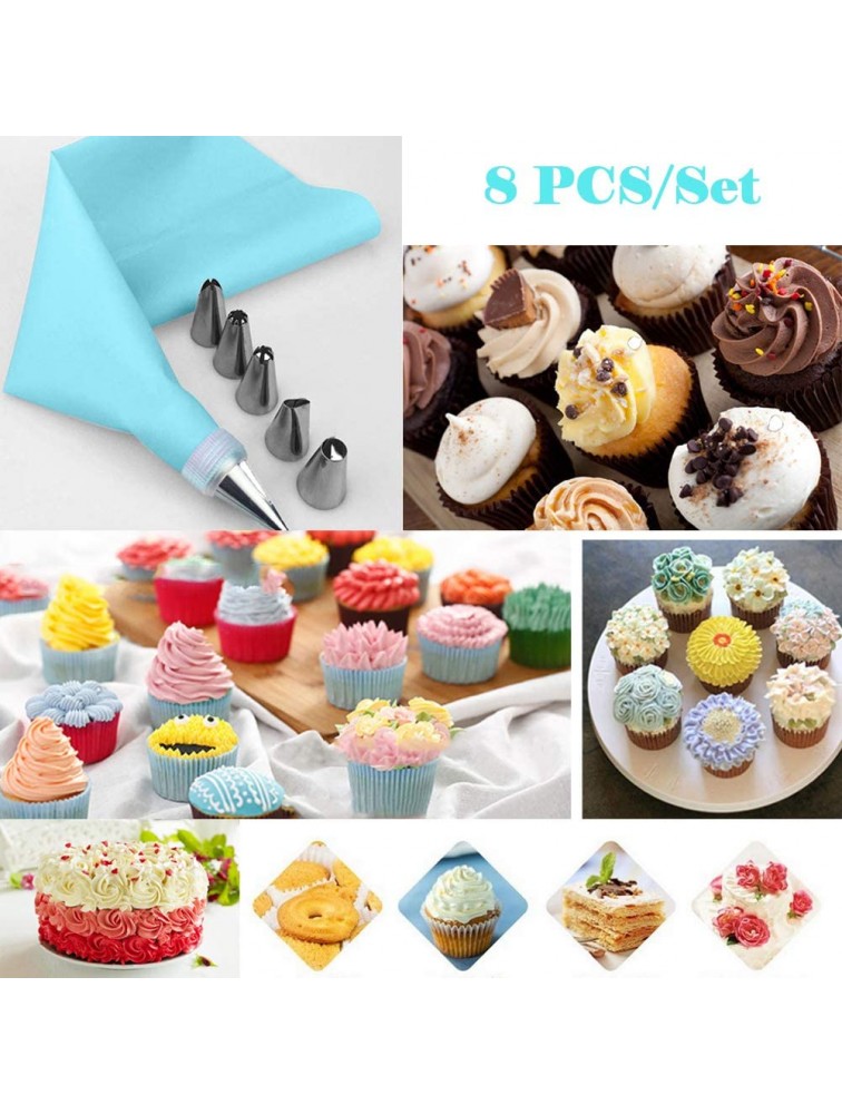 AKOAK 8 Pcs set Stainless Steel Mounting Nozzles and Silicone EVA Mounting Bags Reusable Kitchen DIY Pastry Bag+6 Nozzles Set of Cake Decorating Tools - BWI7O2NZQ