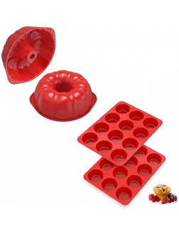 2x Silicone Bundt Pans + 2x Silicone Muffin Pans - BCYIOZCED