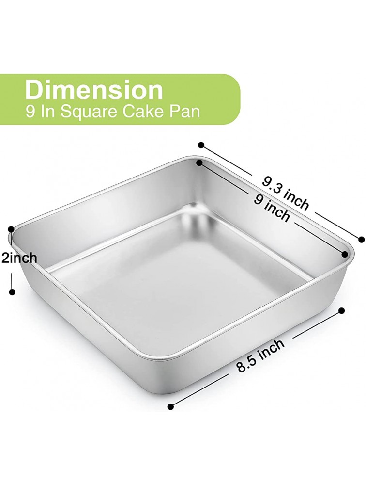 TeamFar Square Cake Pan 9 Inch Stainless Steel Square Baking Roasting Pan for Cake Brownie Lasagna Non-Toxic & Heavy Duty One Piece Design & Smooth Dishwasher Safe & Easy Clean - B6H0WENYW