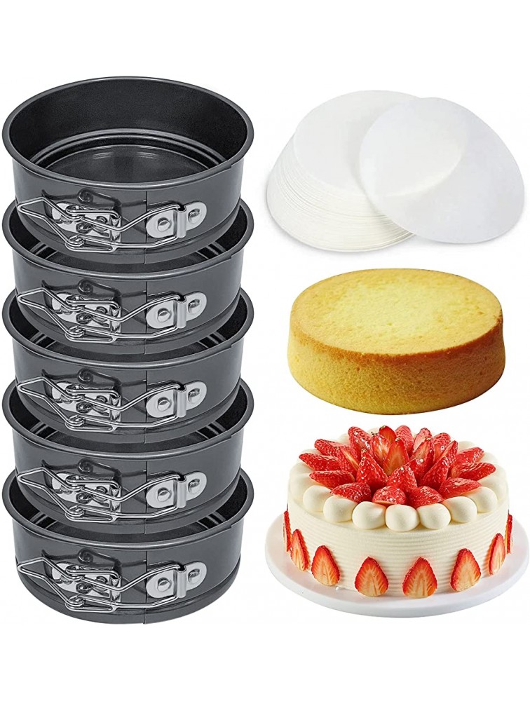 4.5-Inch Springform Cake Pan Set Pack Of 5 with 100 PCS Parchment Paper Nonstick Round Baking Pans with Removable Bottom Cake Pans for Mini Cheesecakes Pizzas and Quiches - BUDJYKJKP