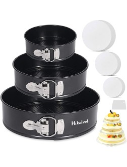 Hikolvol Springform Pan Set of 3 Nonstick Cake Pan Cheesecake Pan with Removable Bottom Leakproof Round Cake Pan Set Includes 3Pcs 6" 8" 10" Spring Form Pans for Baking and 60Pcs Parchment Paper - BHE9RORE4