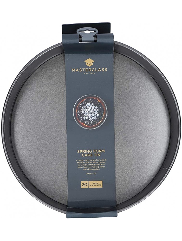 MasterClass KCMCHB45 30 cm Springform Cake Tin with Loose Base and PFOA Non Stick Robust 1 mm Carbon Steel 12 Inch Extra Large Round Pan Grey - BDA23ME25