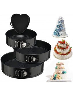 Springform Cake Pan Set of 4 Pieces 4" 7" 9" 10" 1 Heart and 3 Round Leakproof Nonstick Bakeware Cheesecake Pan with Removable Bottom - B4PU1JYU6