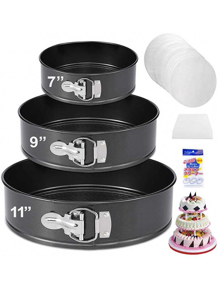 Springform Pan Set of 3 Nonstick Cheesecake Pan Leakproof Cake Pan Set Includes 3 Pieces 7" 9" 11" Springform Pan with Removable Bottom and 60pcs Parchment Paper Liners by Molgree - B6FCB2PFB