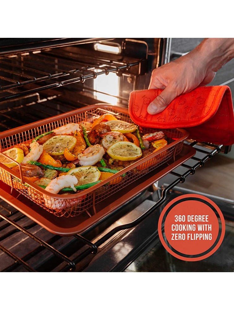 Chef Pomodoro Copper Crisper Tray Deluxe Air Fry in Your Oven 2-Piece Set Baking Pan Rectangle Large - BG5XA2UHS