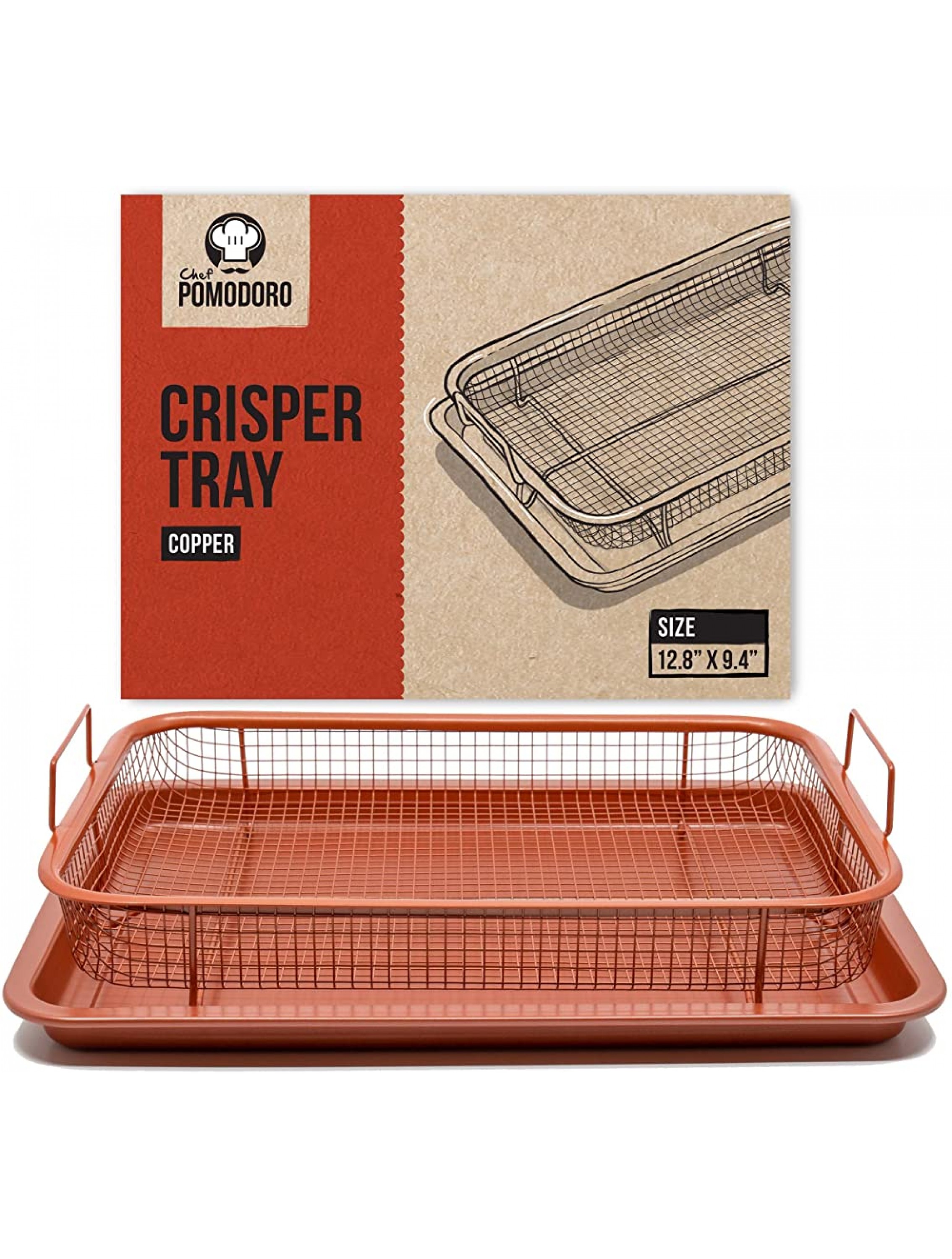 Chef Pomodoro Copper Crisper Tray Deluxe Air Fry in Your Oven 2-Piece Set Baking Pan Rectangle Large - BG5XA2UHS