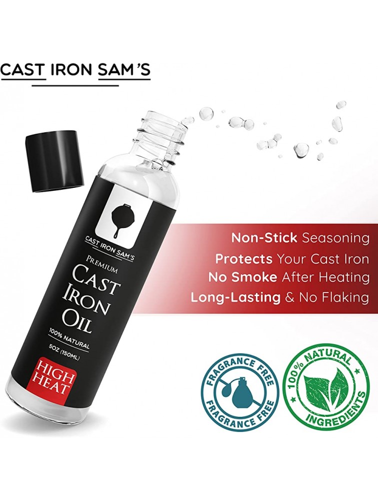 High Heat No Smoke Cast Iron Seasoning Oil- Will not Smoke to Over 400 Degrees Clean Condition Protect and Care for Your Castiron Cookware – 100% Natural Oils - BPM6BK0S6