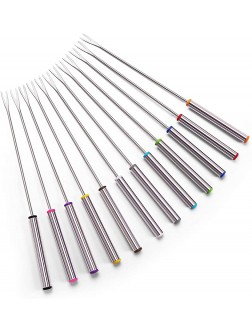 Sago Brothers Set of 12 Stainless Steel Fondue Forks 9.5" Color Coding Cheese Fondue Forks with Heat Resistant Handle for Chocolate Fountain Cheese Fondue Roast Marshmallows - BHHTEX38E