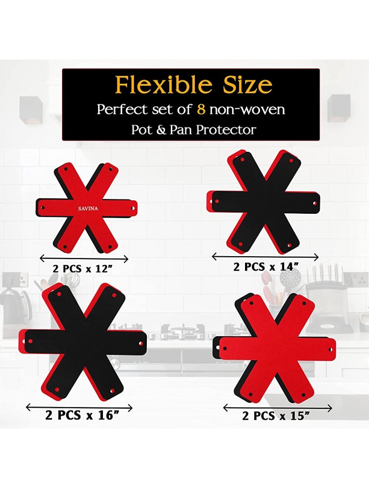 SAVINA Pot & Pan Protectors BIG Different sizes 16151412 SET OF 8 100% Anti-slip Material Felt Cookware Protectors Keep Kitchenware of Scratches and avoid clatter Anti-Slip Divider Pads - B9VKR7W0Q