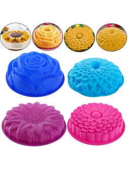 DEAYOU 4 Pack Flower Shape Silicone Cake Molds Non-Stick Bread Pie Flan Tart Baking Pan Jello Molds Round Silicone Baking Tray for Brownie DIY Anniversary Birthday - BDQTU47W6