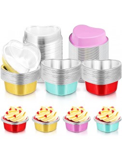 Heart Shaped Cake Pans with Lids 3.4 Ounces  100 ml Aluminum Foil Mini Disposable Heart Cupcake Pans for Valentine's Day Wedding Parties Gold Red Pink Blue 60 - BZ43T2RQ1