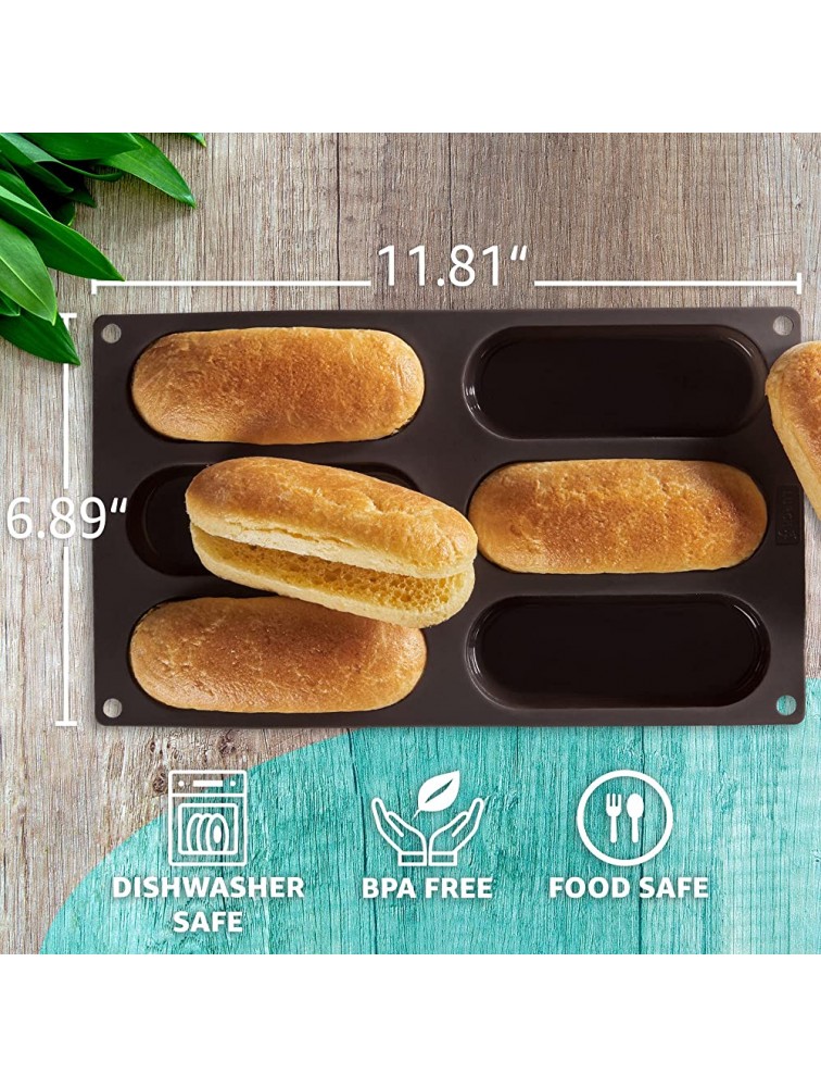 Lurch Germany Flexiform Non-stick Silicone Hotdog Buns Mold | 5-inch Baking Pan For Hot Dog Shaped Bread Rolls Cake and Eclair Tray | BPA-Free Brown - B6TW5C7OJ