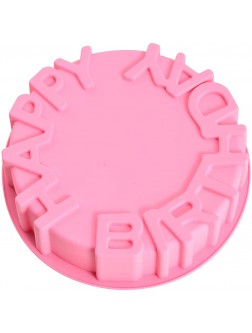 MAWADON Happy Birthday Silicone Cake Pan 7.9 inch Birthday Round Circle Baking Mold Cheese Cake Jelly Pudding Muffin Pizza Pie Flan Tart Bread Bakeware Pastry Baking Mold - BYVN5D5VZ