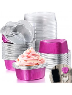 Mini Aluminum Foil Cake Pan with Clear Lids 55 ml  1.86 oz Heart Shaped Foil Cupcake Cups Disposable Aluminum Dessert Baking Cups Pans for Valentine Wedding Mother's Day Parties Rose Red,80 Sets - BBD4MVVF9