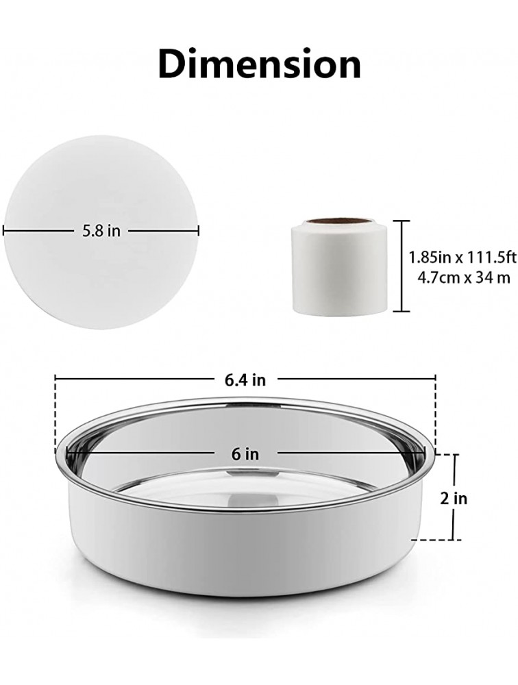 TeamFar 6 Inch Cake Pans 3 Pieces Stainless Steel Round Cake Pan with 90 Parchment Paper & 1.85 in x 111 ft Side Liner Roll Healthy & Heavy Duty Non-Stick & Heat-Resistant Dishwasher Safe - BO7G7S0VA