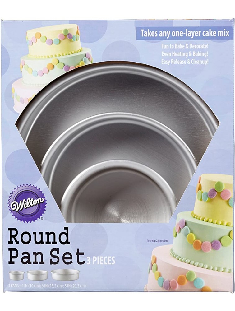 Wilton Aluminum Round Cake Pans 3-Piece Set with 8-Inch 6-Inch and 4-Inch Cake Pans - B6BY8380R