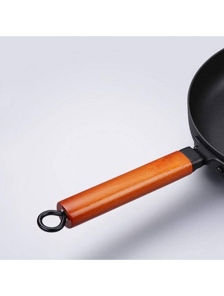 SHYOD Black Frying Pan Small Household Frying Pan Non-Stick Wooden Long-Handled Iron Skillet Frying Pan - BD0KZMGOE
