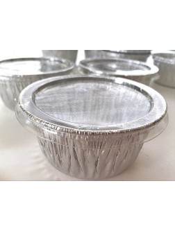 100 Aluminum Foil Muffin Cupcake Ramekin 4oz Cups with Lids Disposable - B79P9GYII