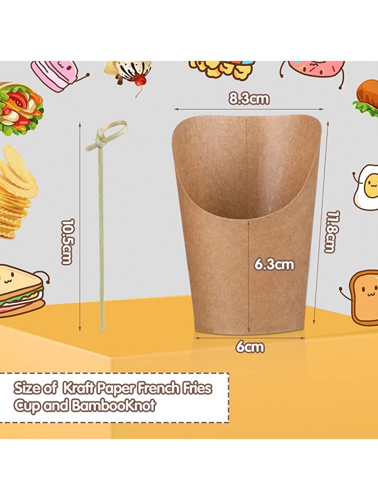 150 Pieces French Fries Cup Set Including 50 Pieces14 oz French Fries Holder and 100 Pieces Bamboo Cocktail Picks Disposable Take out Party Baking Supplies Sandwich Kraft Paper Cup Wedding Paper Cones - BLQN6BY1S