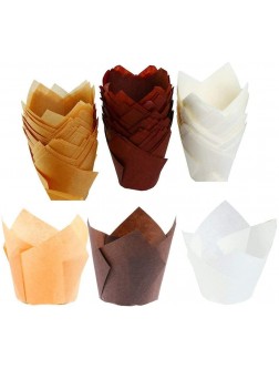 150 Pieces Tulip Baking Paper Cups Cupcake Muffin Liners Wrappers Baking Cups Muffin Tins Treat Cups for Weddings Birthdays Baby Showers,- 2.5inch Brown Natural and White - B4EDTXDYK