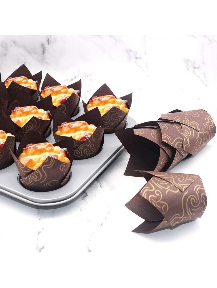 150pcs Tulip Cupcake Liners Baking Cups Muffin Liner Grease-Proof Paper Cupcake Wrappers for Wedding Birthday Party Standard Size Golden Printed Brown - BN739UFM1