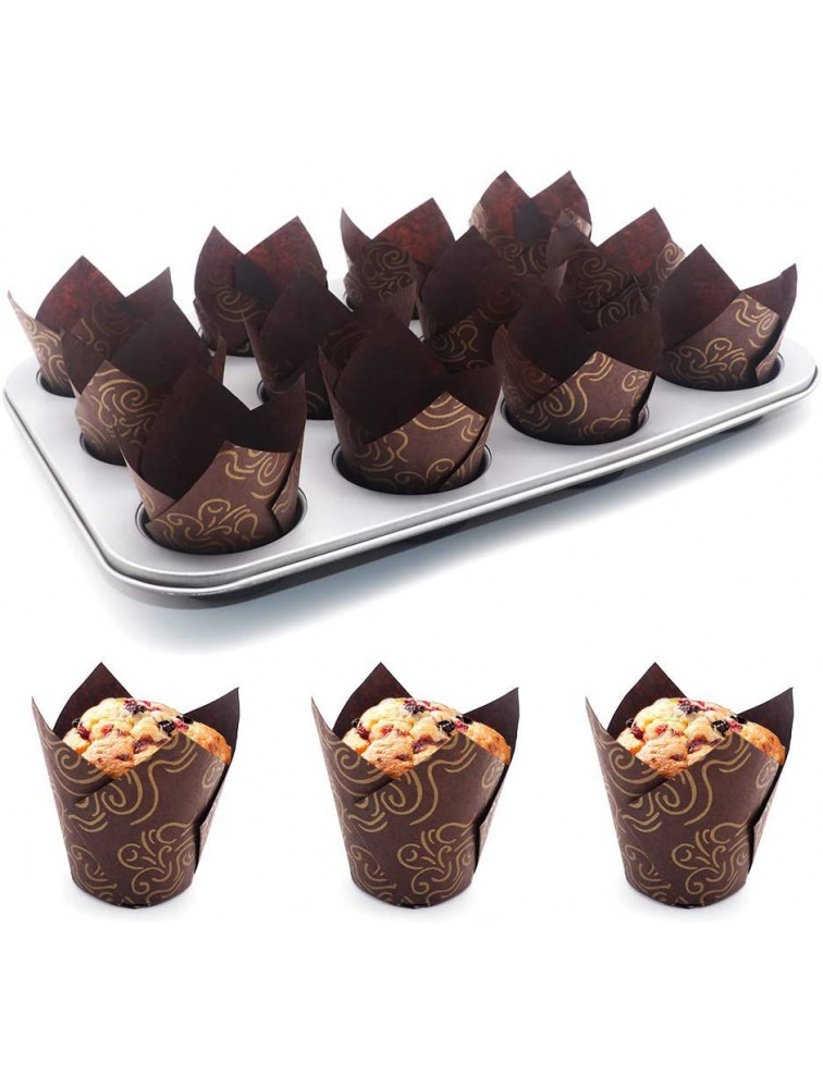 150pcs Tulip Cupcake Liners Baking Cups Muffin Liner Grease-Proof Paper Cupcake Wrappers for Wedding Birthday Party Standard Size Golden Printed Brown - BN739UFM1