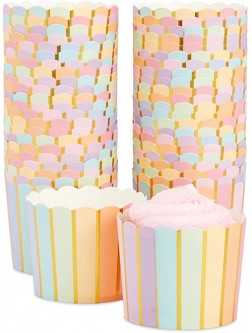 50 Pack Pastel Rainbow Cupcake Liners Wrappers with Gold Foil Muffin Paper Baking Cup - BGZRPK8A3