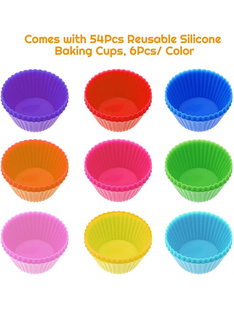 54 Pack Silicone Muffin Cups Selizo Silicone Cupcake Baking Cups Reusable Muffin Liners Cupcake Wrapper Cups Holders for Muffins Cupcakes and Candies - BLW18F0SK