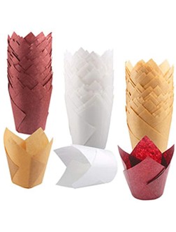 Aunifun 180 Pieces of Tulip Baking Paper Cups Cupcake Muffin Liners Pans Wrappers in 3 Colors White Natural Brown - BRDO683XT