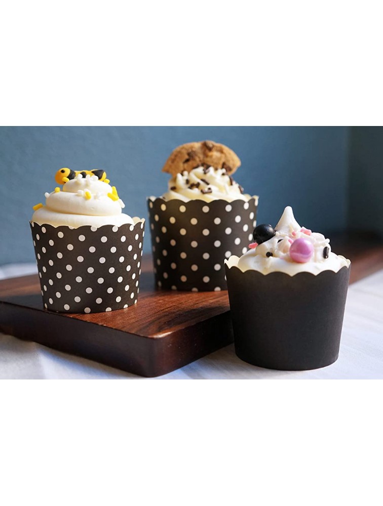 BAKE-IN-CUP 50-Pack Paper Baking Cups Greaseproof Disposable Cupcake Muffin Liners Large Black Polka Dots - B1UJ4NBNK