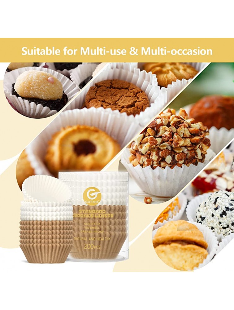 Cupcake Liners Standard Size for Baking 200 Count Greaseproof Muffin Liners Nonstick & No Smell Baking Cups Cupcake Paper for Muffin Cups Natural and White Color GOTZHA - BG0VSETQC