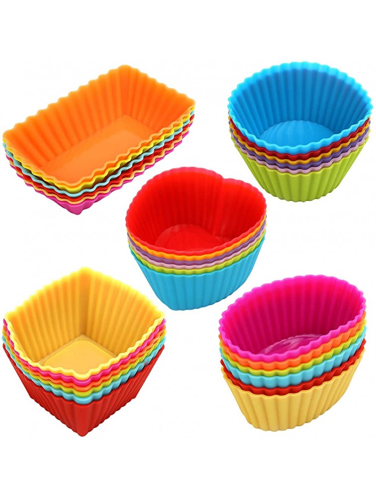 Cupcakes liners 30 Pack Reusable Silicone Baking Cups Nonstick Muffin Cake Molds 5 Shapes 6 Color for Making Gelatin Snacks Frozen Treats Ice Cream or Chocolate Shell-lined Dessert - BSDQ0NGSR