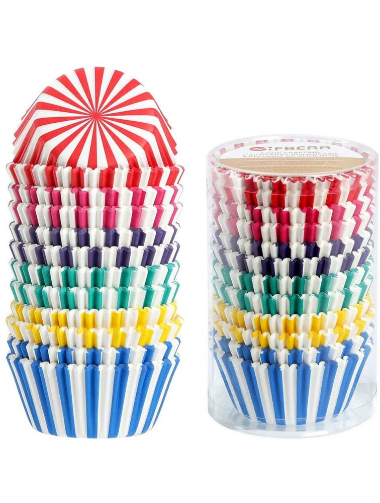 Gifbera Stripe Cupcake Liners 300 Count Standard Baking Cups Bright Colors Odorless Greaseproof Paper - BMF2W5KFE