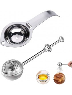 Flour Duster for Baking Spring Handle One-Handed Operation Stainless Stee Powdered Sugar Shaker Duster Pick Up and Dust Flour Sifte with Egg Separator - BFX5Y0DRS