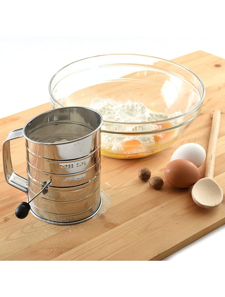 Norpro 3-Cup Stainless Steel Rotary Hand Crank Flour Sifter With 2 Wire Agitator - BE8P4P14N
