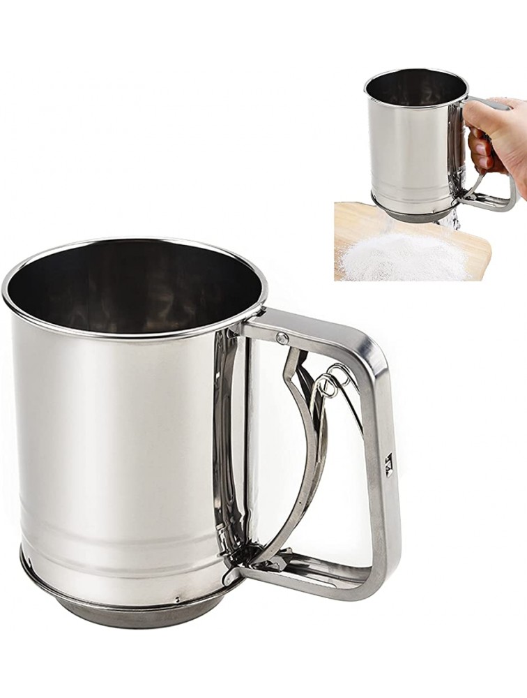 Stainless Steel Hand Pressed Flour Sifter Baking Sifter Cups Filter Sieves Double Sieves Powdered Sugar Sifter Cups Baking Tools 6x4 - B54RBC4LR