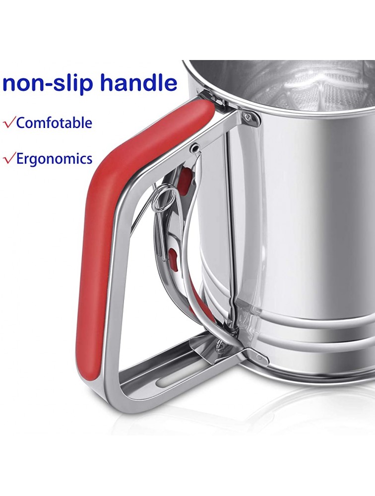 YongLy Stainless Steel Flour Sifter with Silicone Handle Fine Mesh Strainer for kitchen Baking 3 Cup Red - B86XWZ7G3